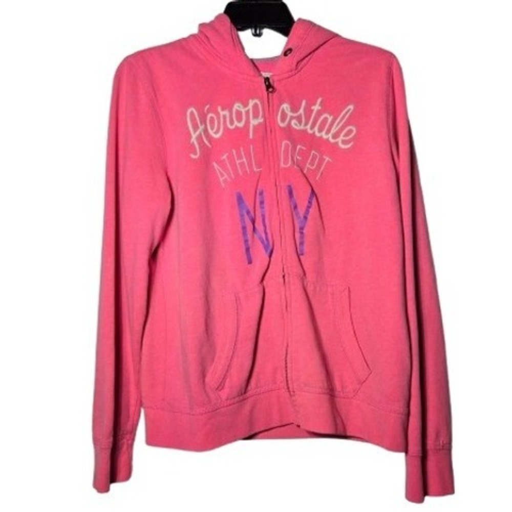 Aeropostale Womens Pink Full Zip Hoodie Jacket XL Y2K McBling Casual Fall Preppy